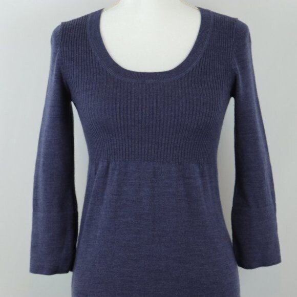 Boden Women's Size 8 Blue Tight Knit Scoop Neck 3/4 Sleeve Mini Sweater Dress - Picture 2 of 6